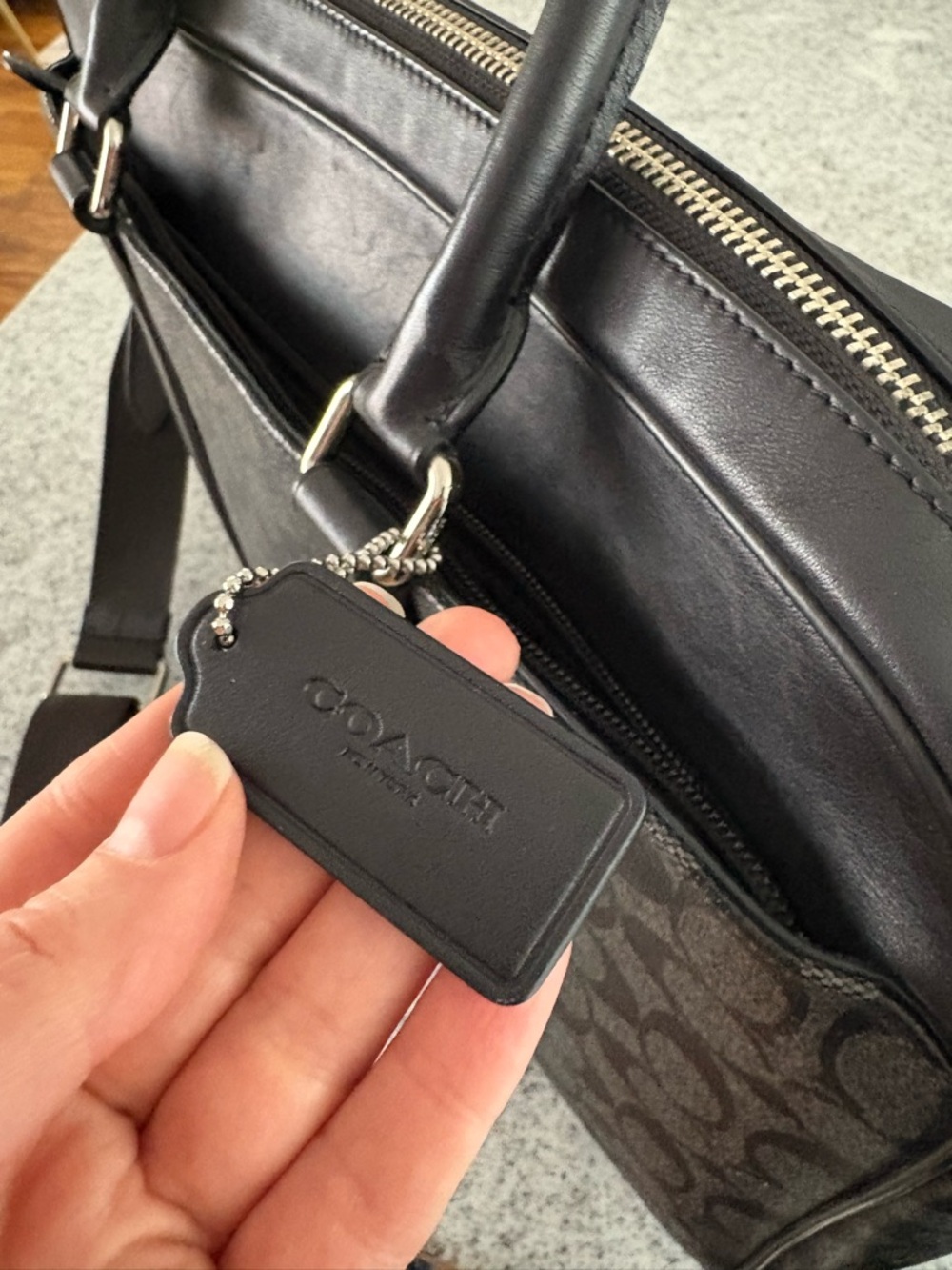 COACH Perry Slim briefcase in SIGNATURE charcoal black career messenger bag - Picture 8 of 16